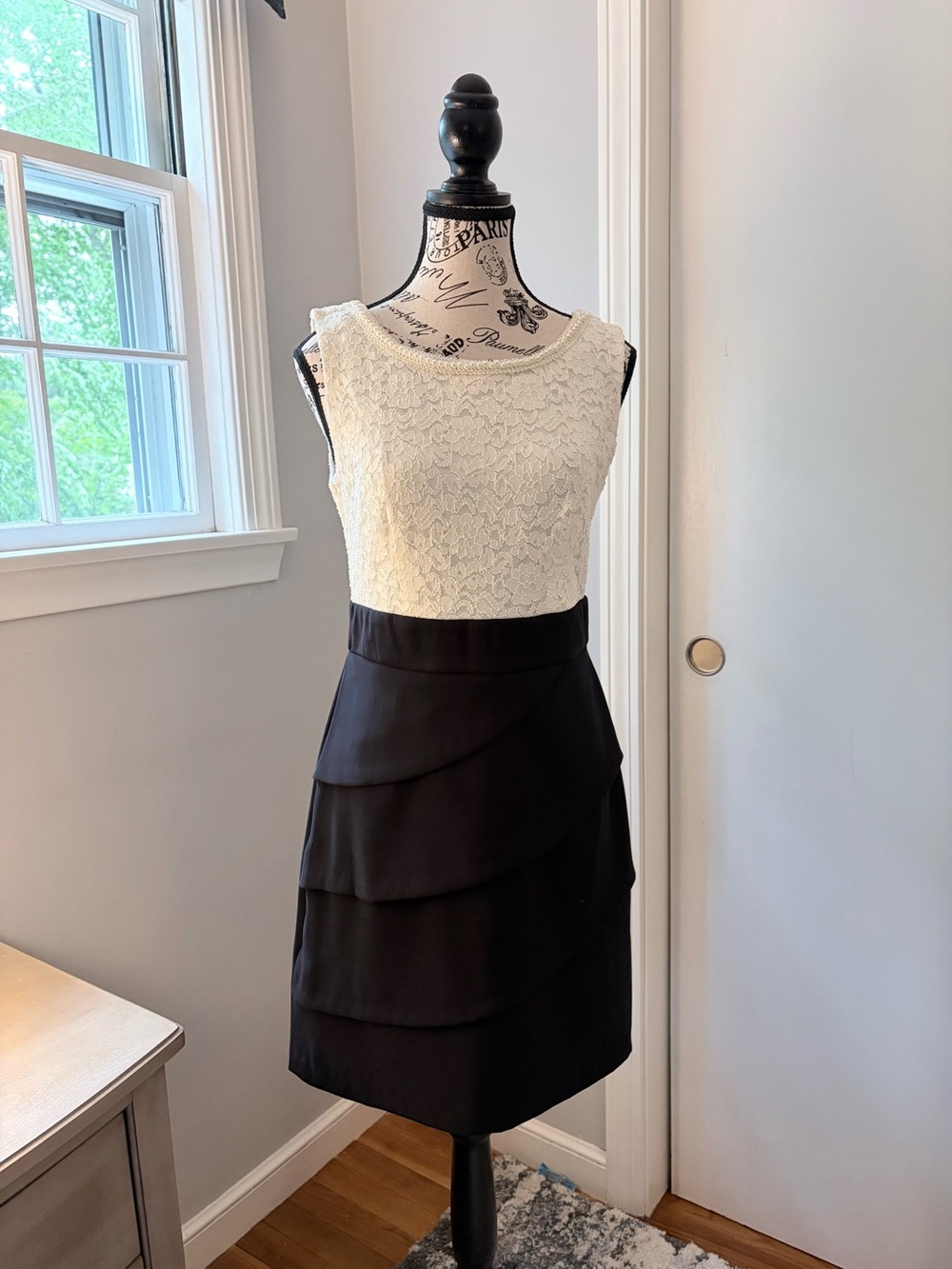 Connected Apparel white Lace Top Black Tiered Pencil Skirt Dress